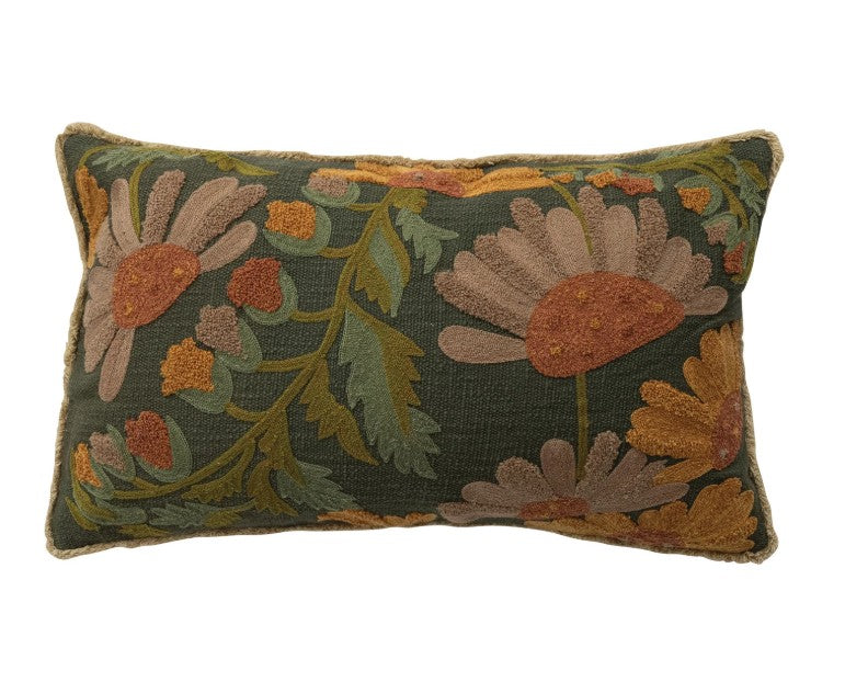 Embroidered Pillow with Flowers