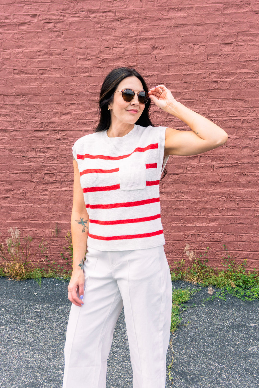 Vienne Red Striped Knit Top