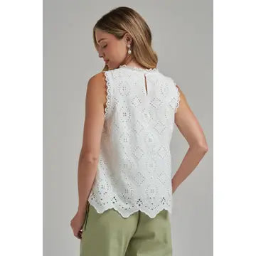 Eyelet Romantic Top with Scalloped Edge
