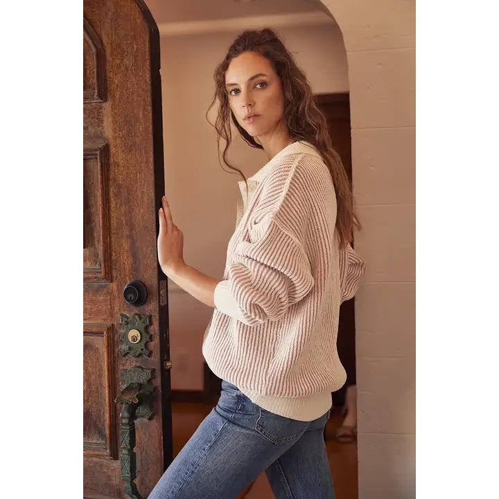 Textured Stripe Henley Sweater