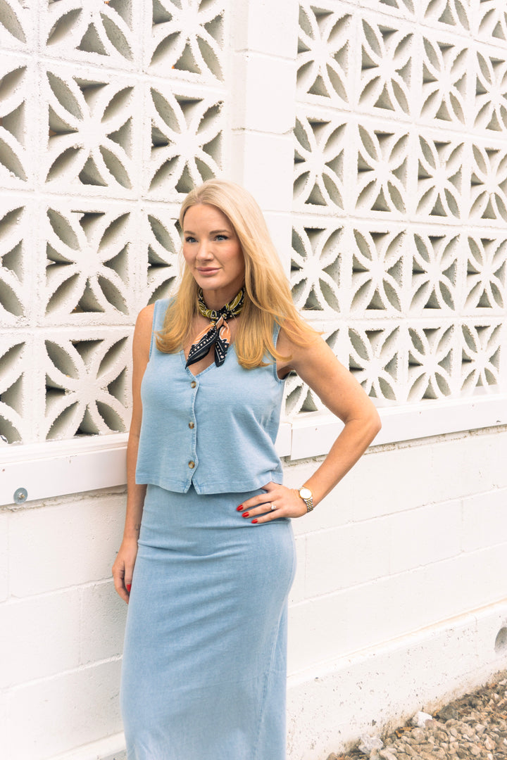 Gail Jersey Denim Midi Skirt