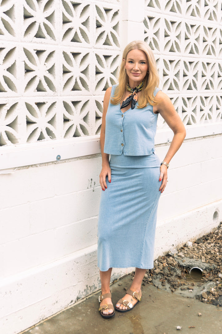 Gail Jersey Denim Midi Skirt