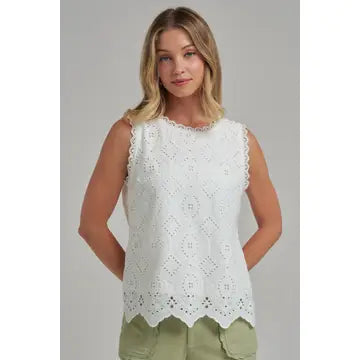 Eyelet Romantic Top with Scalloped Edge