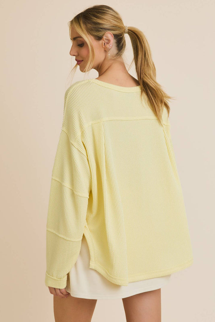 Round Neck Long Sleeve Cut Edge Detail Top