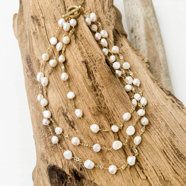 Pearl Bezel Triple Layer Necklace