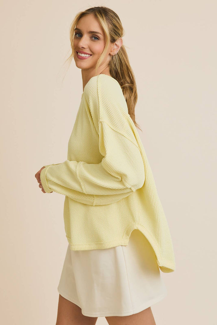 Round Neck Long Sleeve Cut Edge Detail Top