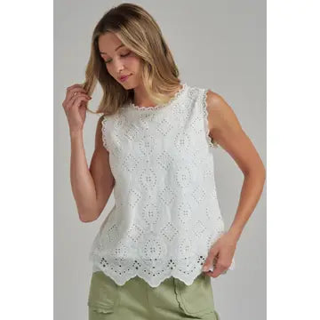 Eyelet Romantic Top with Scalloped Edge