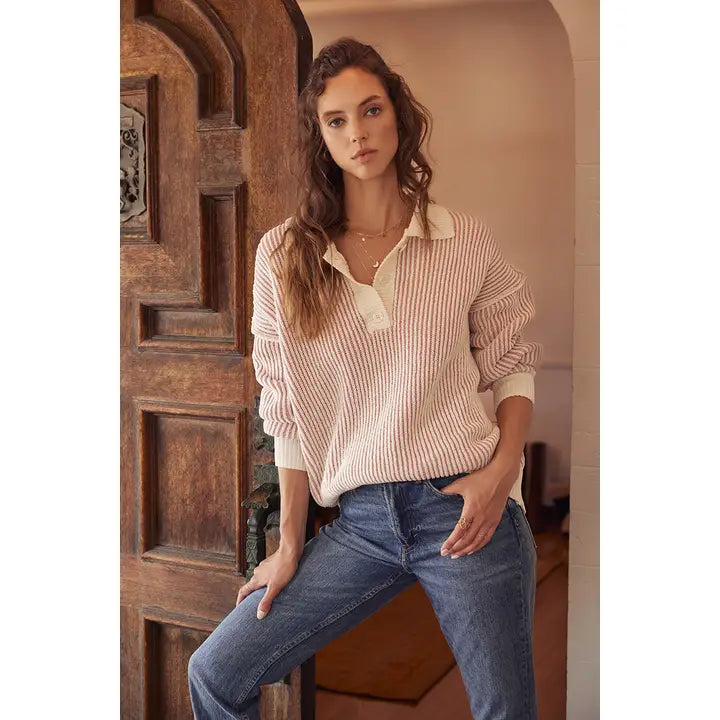 Textured Stripe Henley Sweater