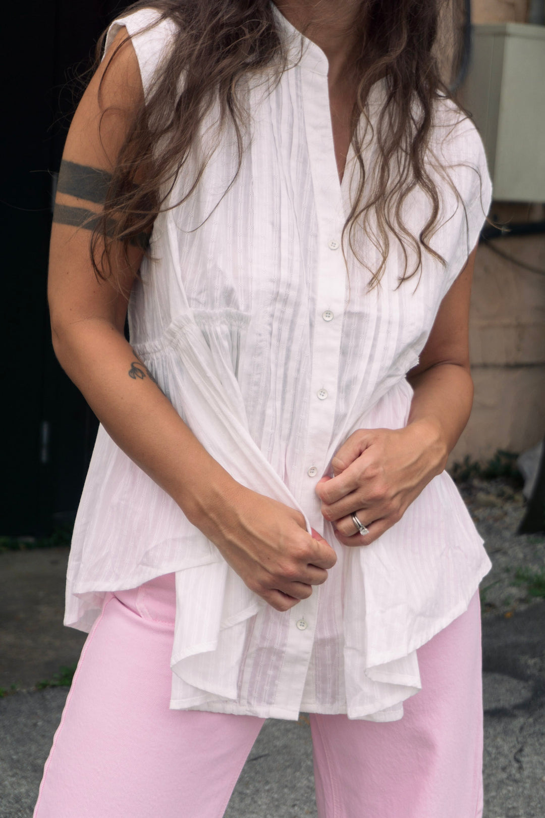 Nancy Textured Cotton Peplum Top