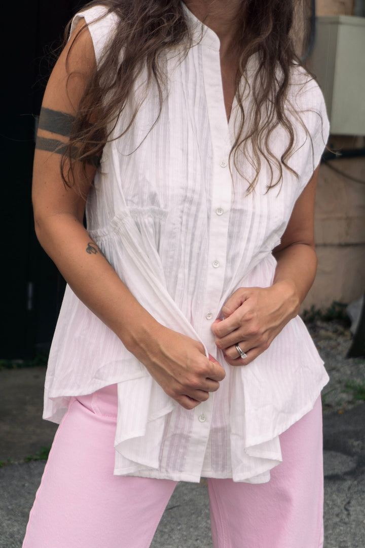 Nancy Textured Cotton Peplum Top