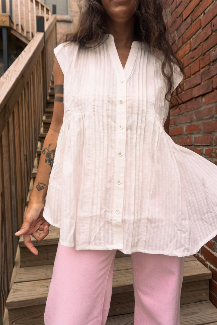Nancy Textured Cotton Peplum Top