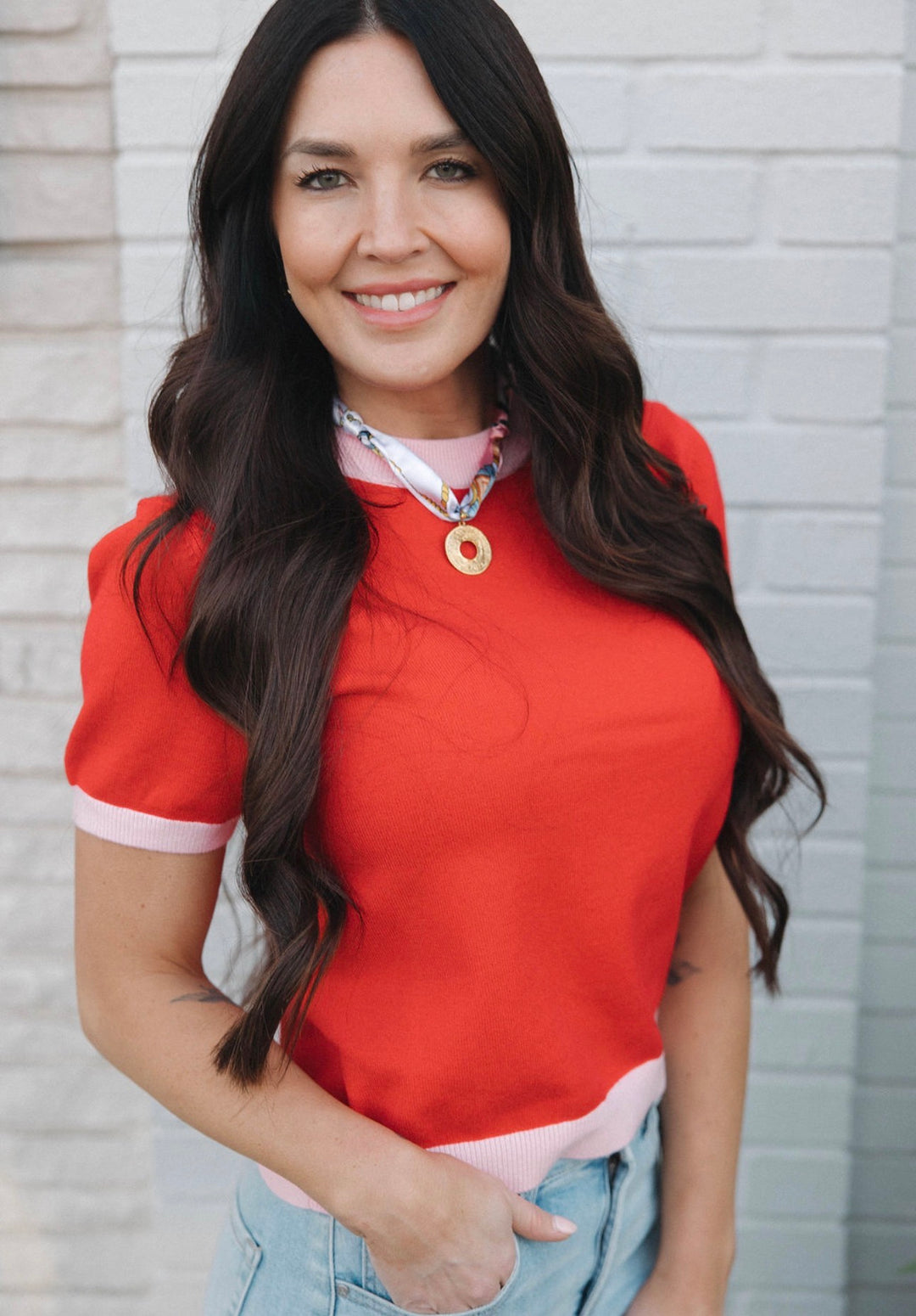 Valentine Color Block Short Sleeve Sweater