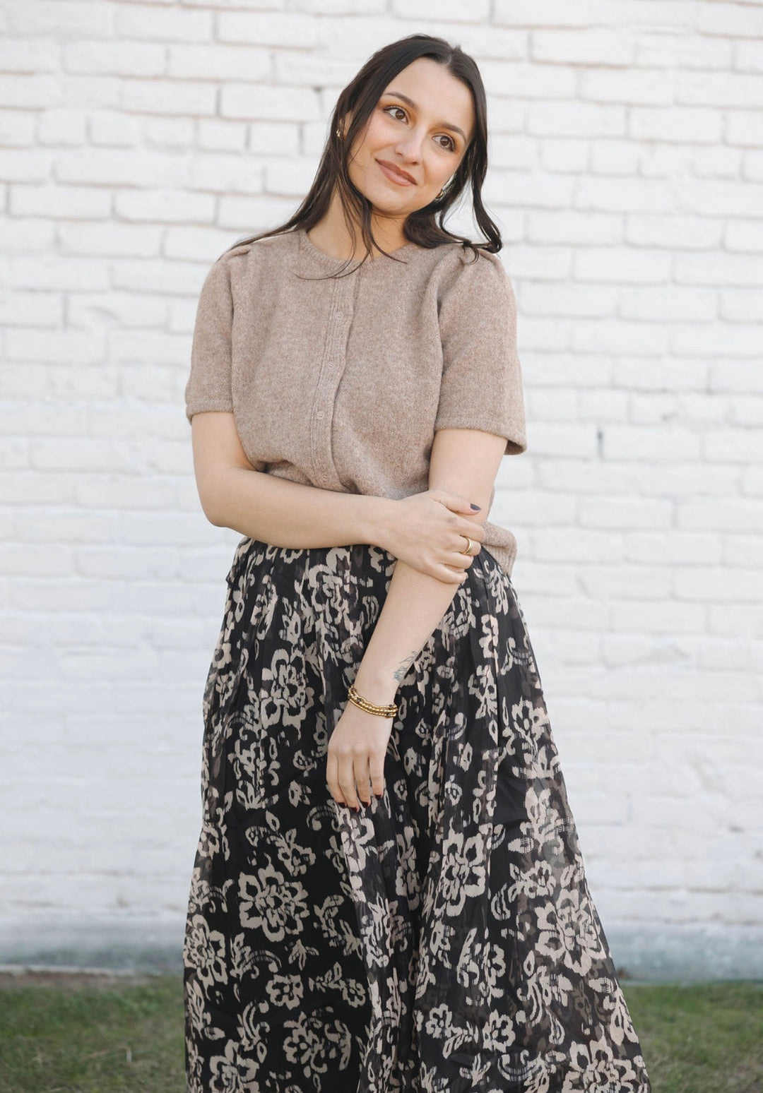 Short Puff Sleeve Sweater Cardigan