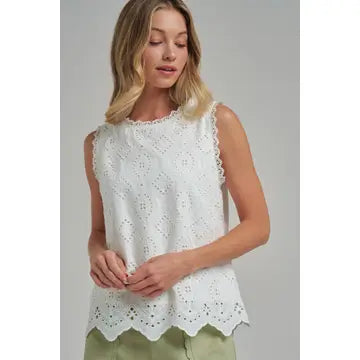 Eyelet Romantic Top with Scalloped Edge