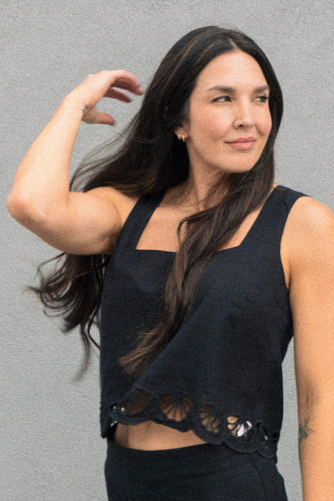 Charlene Embroidery Top in Black