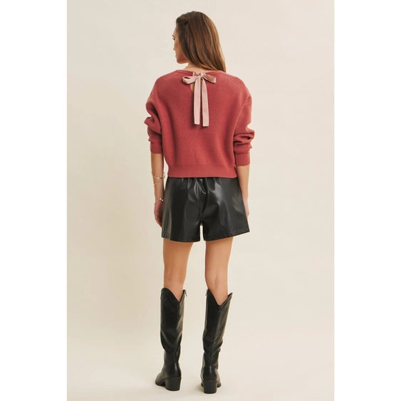 Sweater With Satin Back Bow