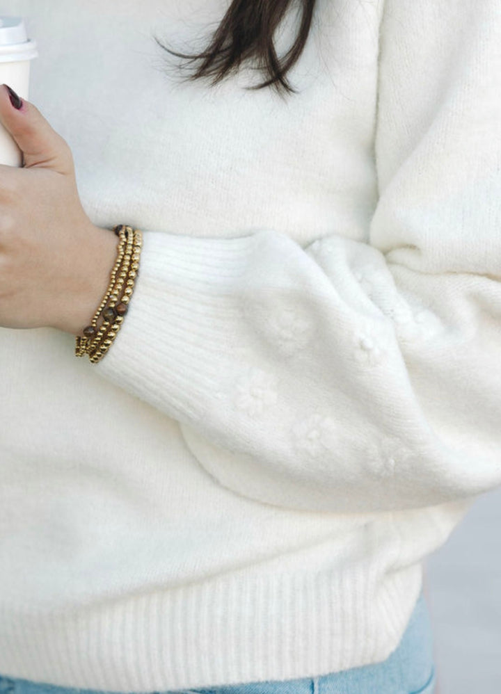 Floral Knit Puff Sleeve Sweater