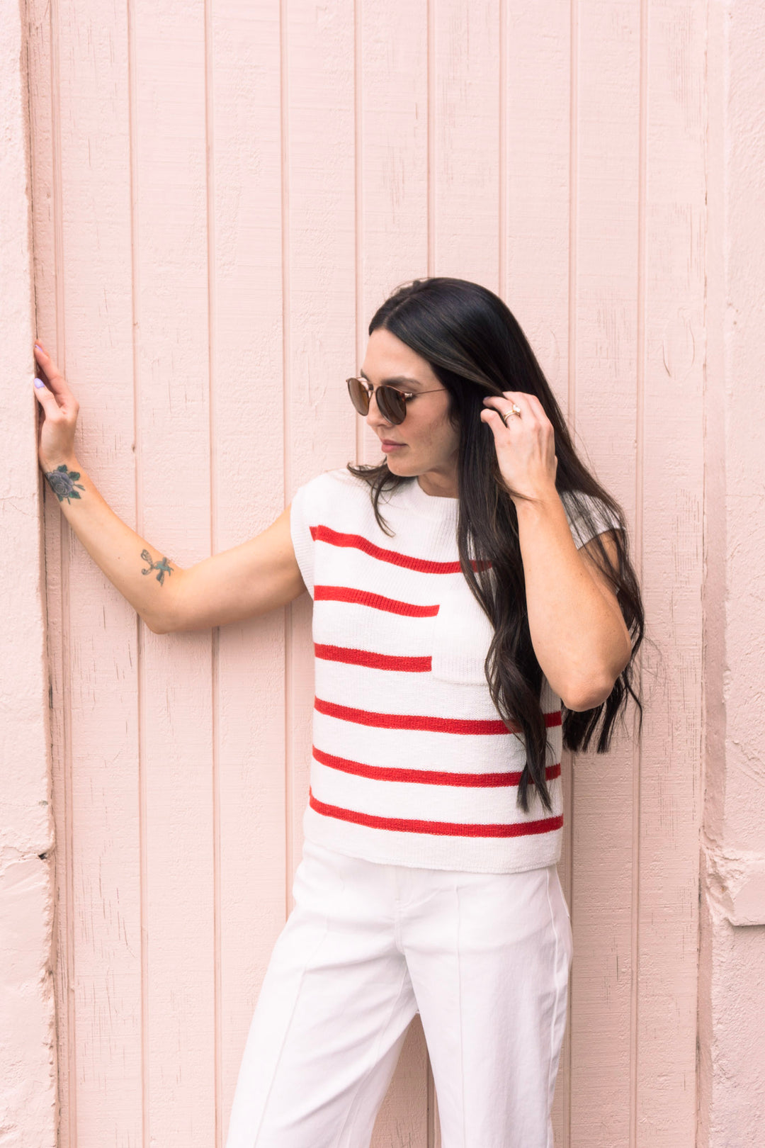 Vienne Red Striped Knit Top