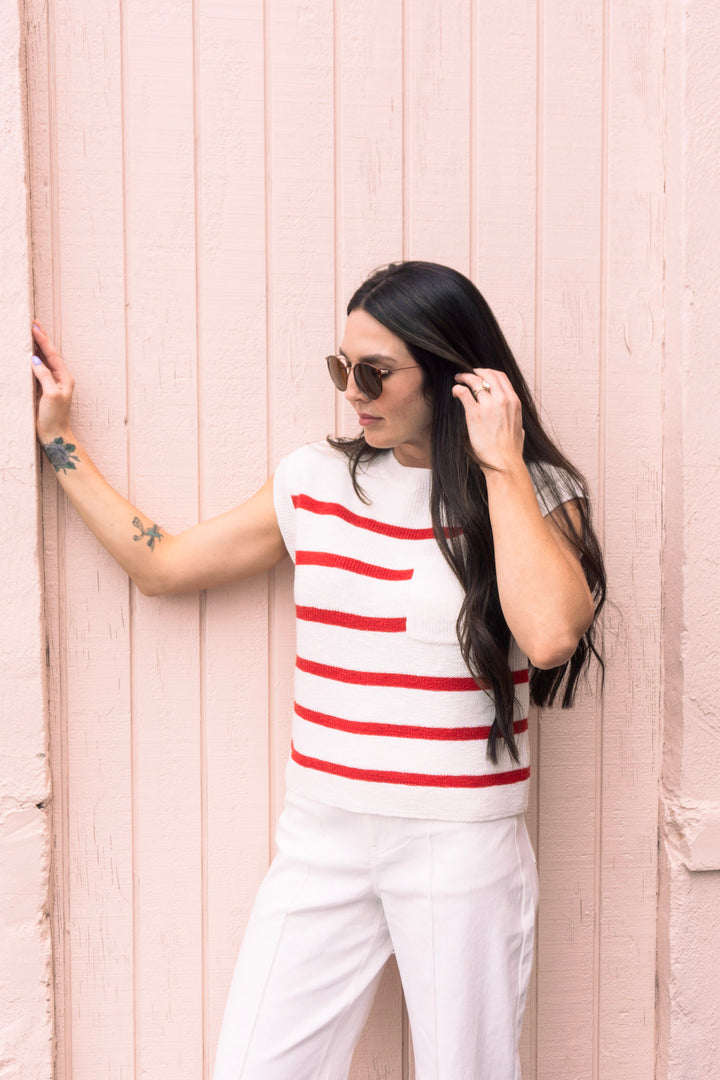 Vienne Red Striped Knit Top