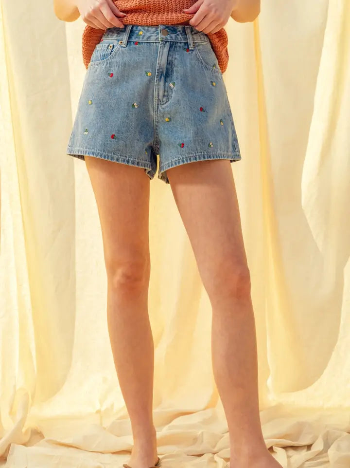 Embroidery Denim Short