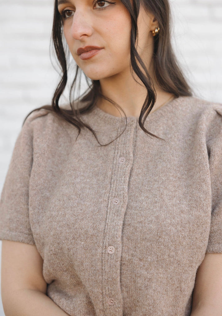 Short Puff Sleeve Sweater Cardigan