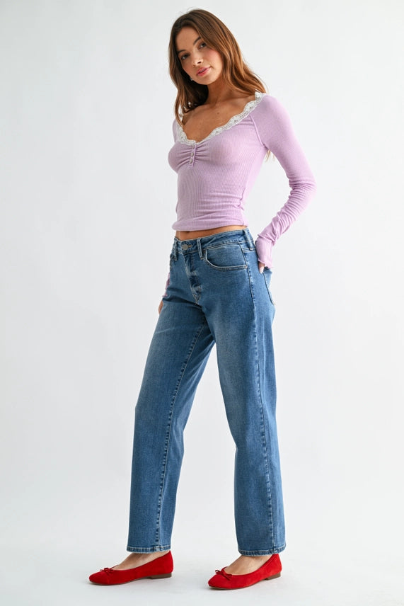 Bethany Bowed Straight Leg Jeans
