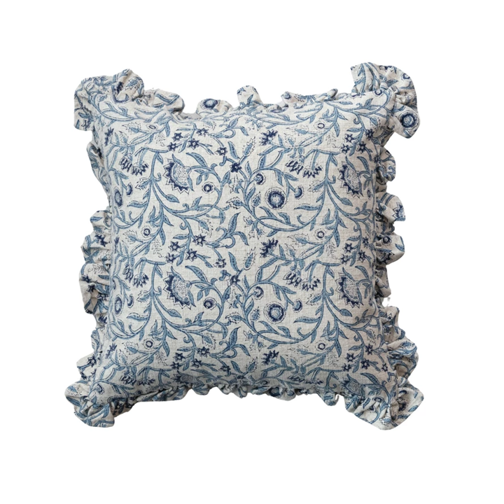 Blue Floral Block Print Pillow