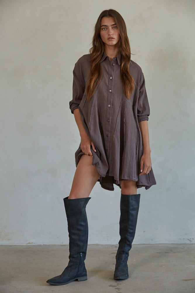 Long Sleeve Collared Button Down Tunic