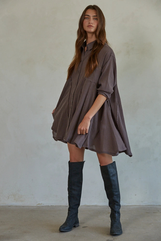 Long Sleeve Collared Button Down Tunic