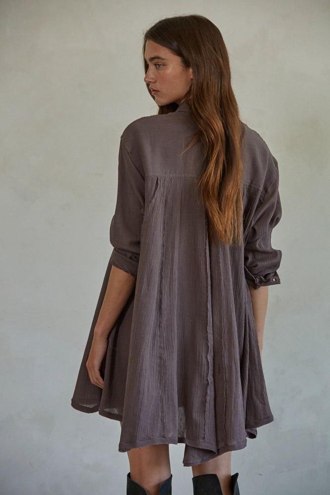Long Sleeve Collared Button Down Tunic