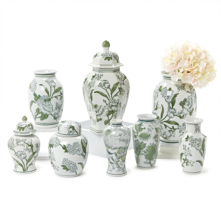 Primrose and Lotus Hand-Painted Green and White Chinoiserie Collection