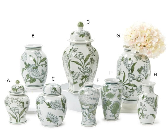 Primrose and Lotus Hand-Painted Green and White Chinoiserie Collection