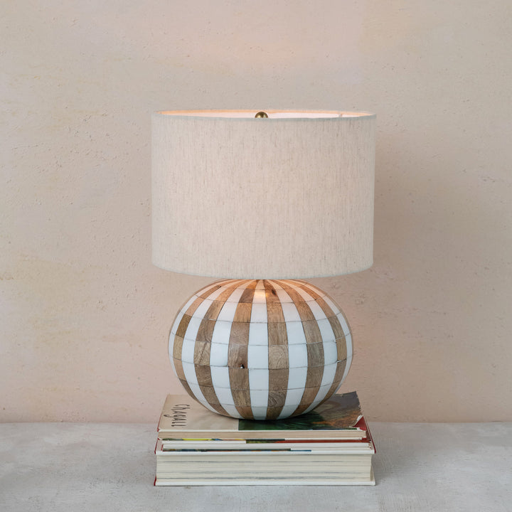Mango Wood & Inlaid Resin Striped Table Lamp