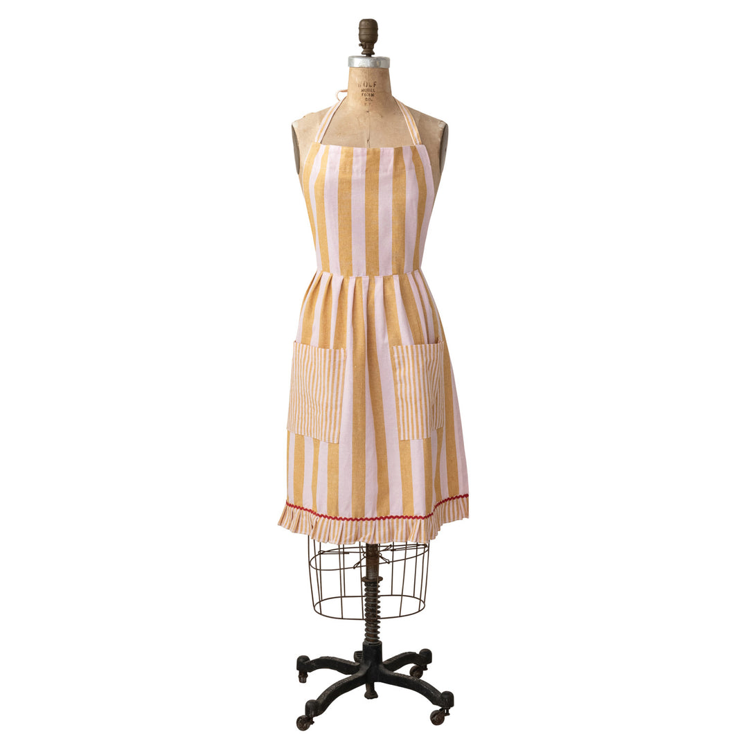 Ruffled Cotton Striped Apron