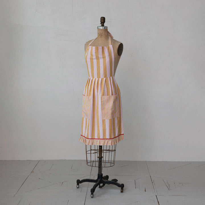Ruffled Cotton Striped Apron