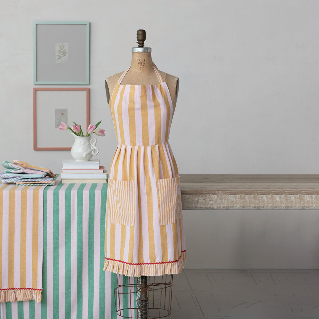 Ruffled Cotton Striped Apron
