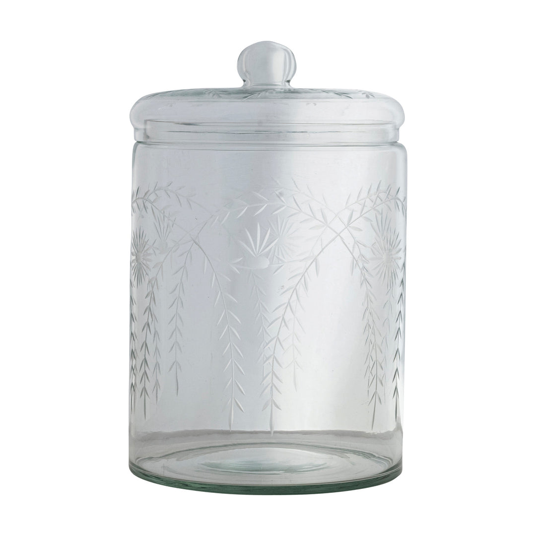 Etched Floral Glass Jar