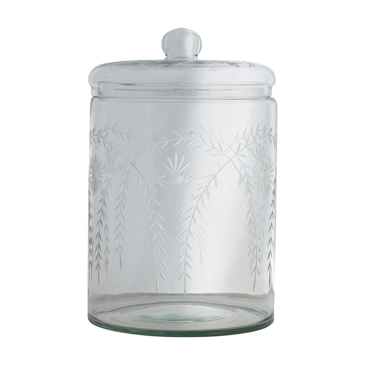 Etched Floral Glass Jar