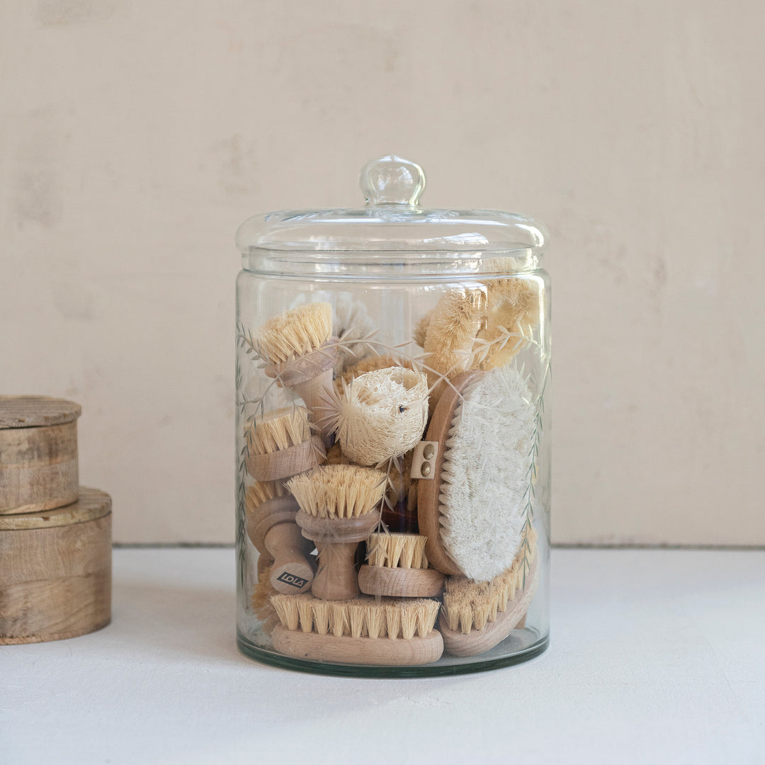 Etched Floral Glass Jar