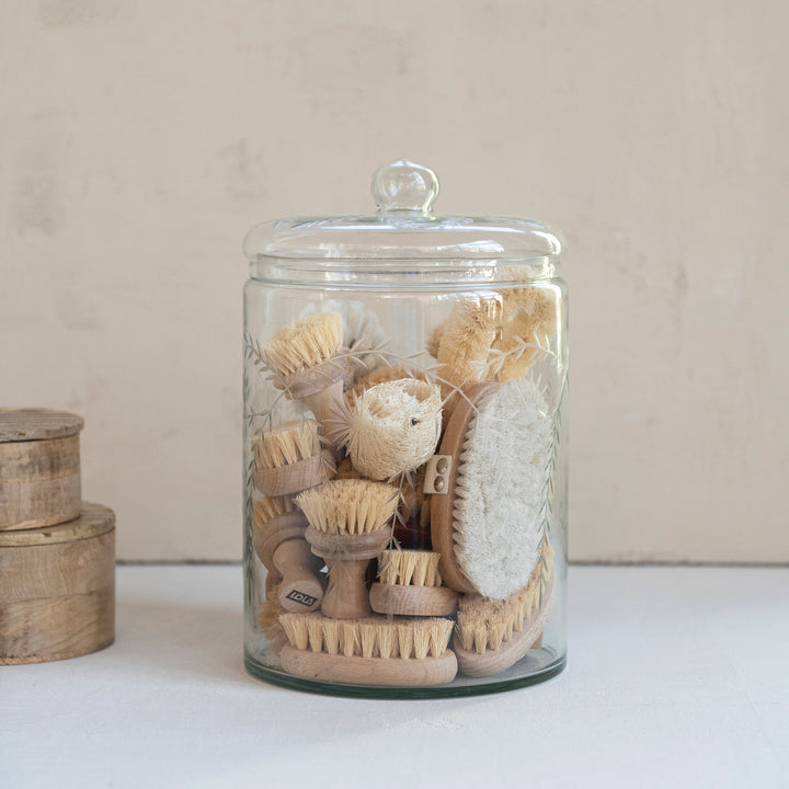 Etched Floral Glass Jar