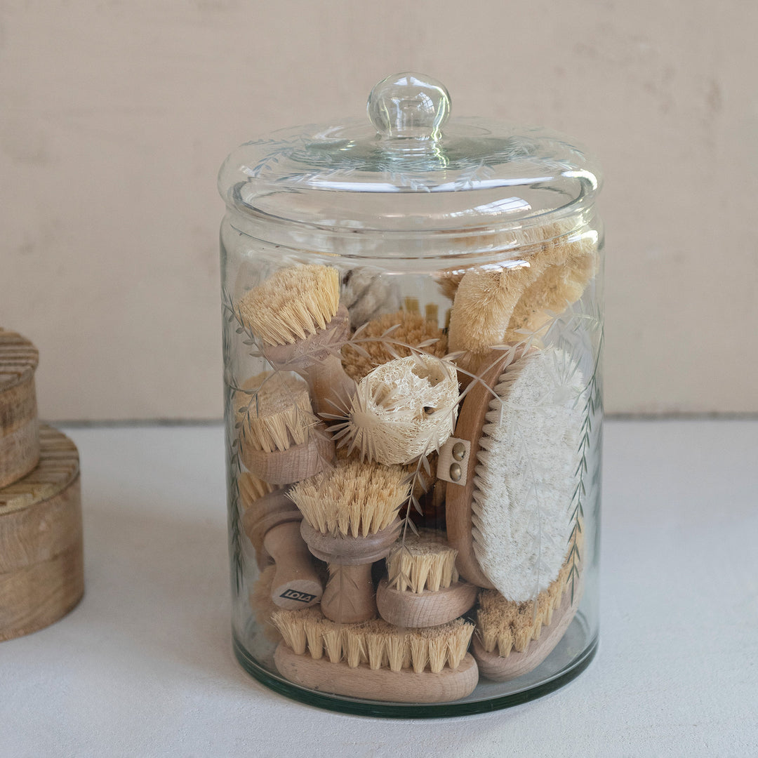Etched Floral Glass Jar