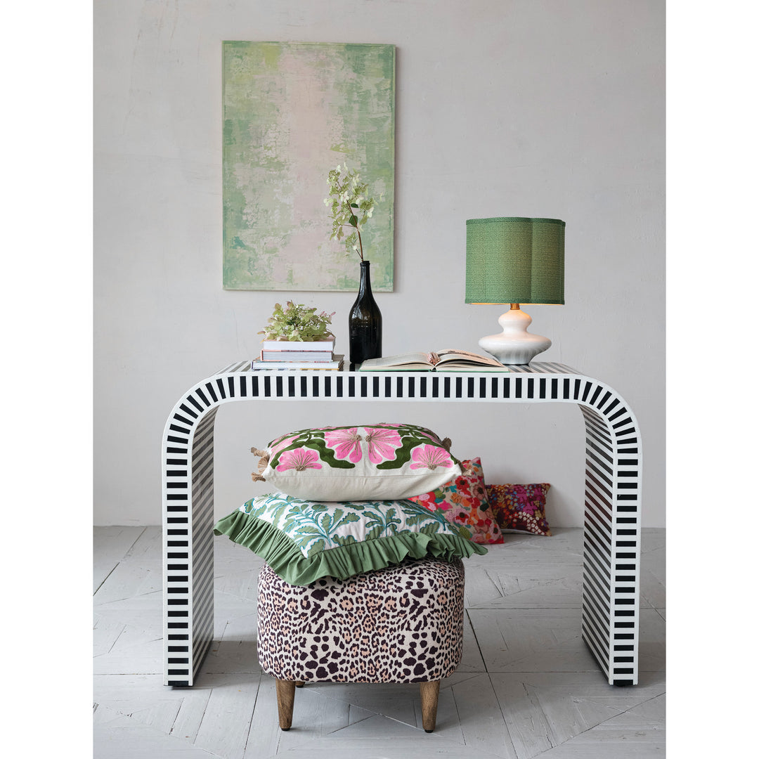 Stoneware Table Lamp with Scalloped Green Shade