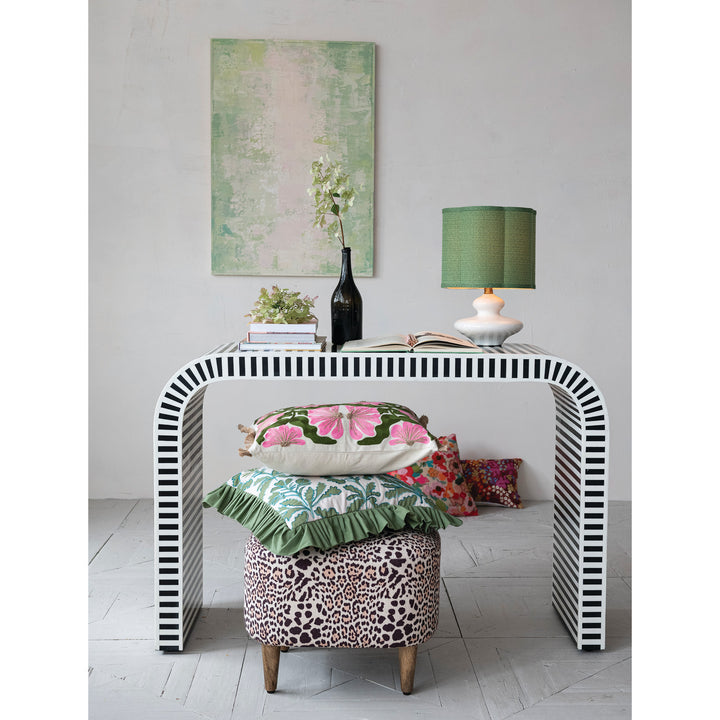 Stoneware Table Lamp with Scalloped Green Shade