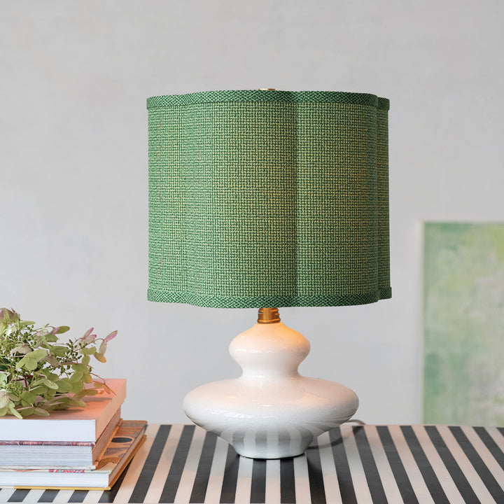 Stoneware Table Lamp with Scalloped Green Shade