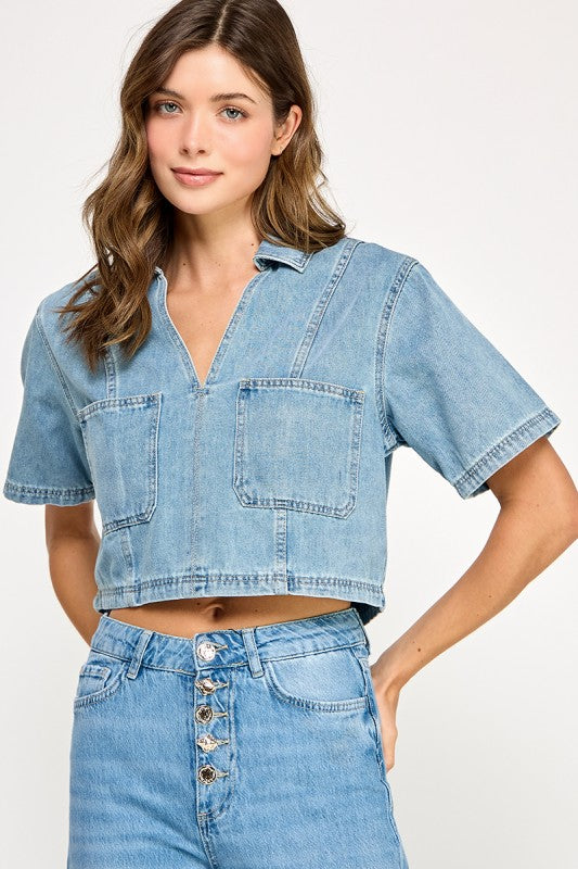 Liz Denim Cropped Top