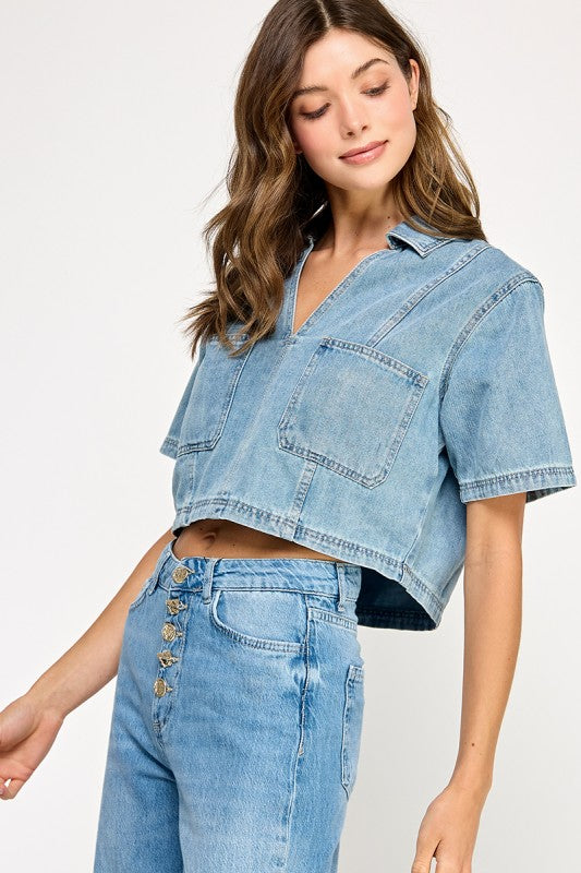 Liz Denim Cropped Top