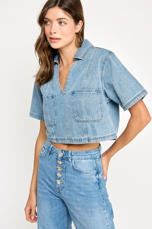 Liz Denim Cropped Top