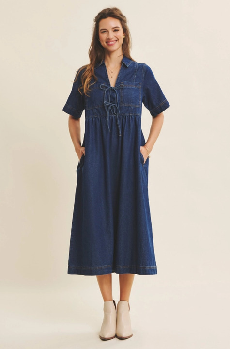 Denim Washed Baby doll Midi Dress