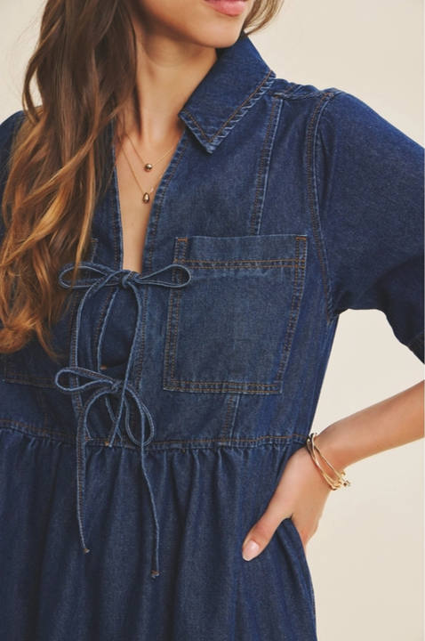 Denim Washed Baby doll Midi Dress