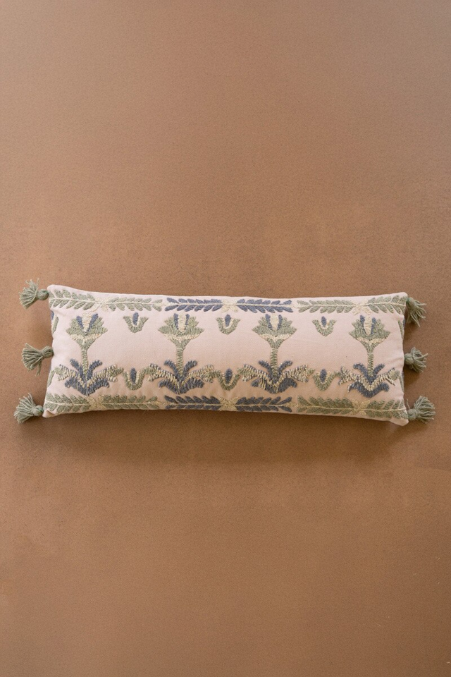 Embroidered Pillow with Tassels